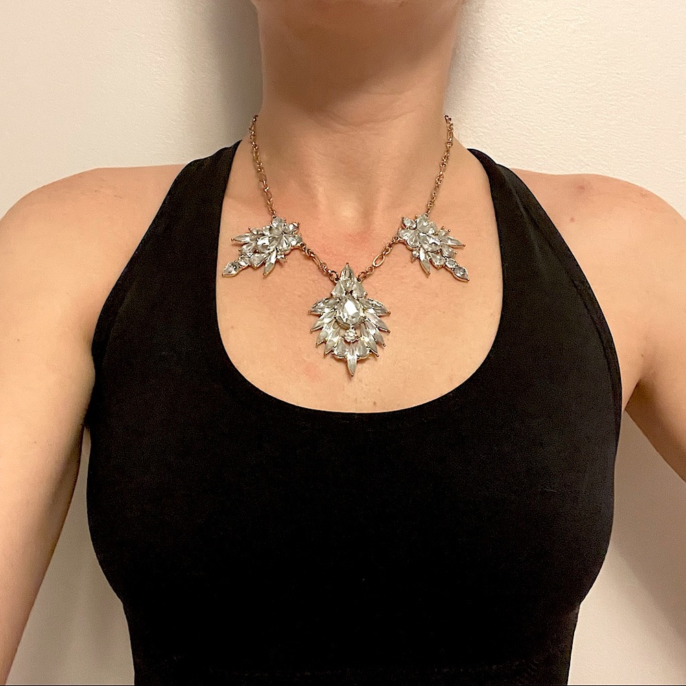 Crystal Stack Flower Snowflake Statement Necklace